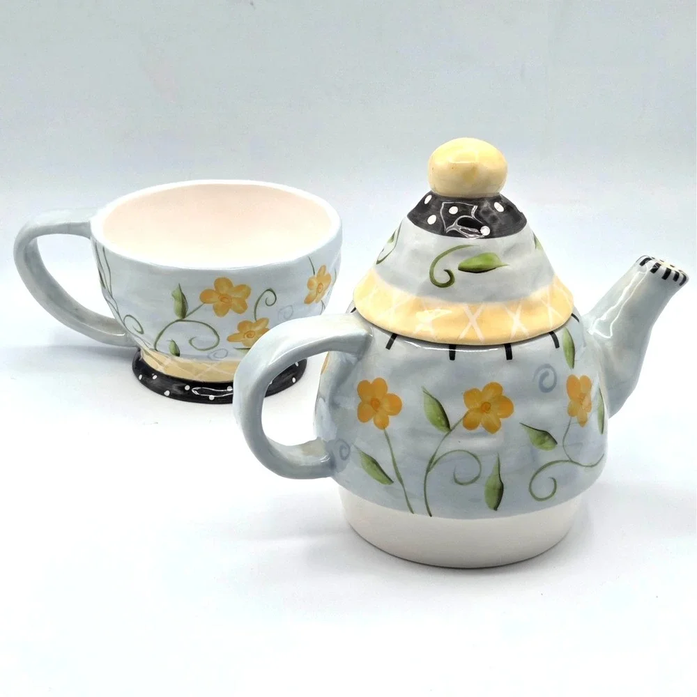 Bella Casa by GANZ Tea For One Nesting Teapot & Teacup Set‎ Cottage Shabby Chic